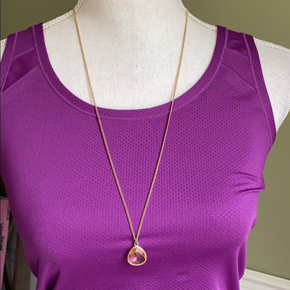 Express gold-color pendant necklace-pink crystal